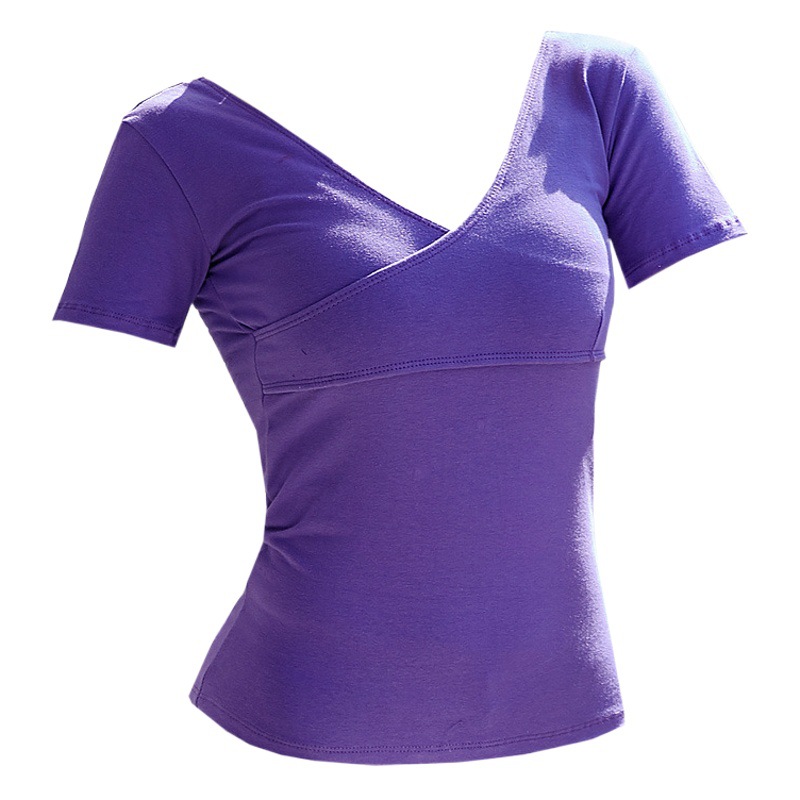 Dance Practice Clothing Women's Adult V-neck Short-sleeved Body Ballet Classical Latin Modern Dance Women's Top Yoga T-shirt