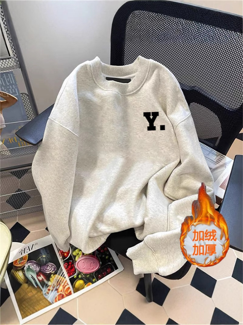 Fall/winter blockbuster 450G retro simple printed fleece-lined crew neck vests 2024 foreign style loose American style niche