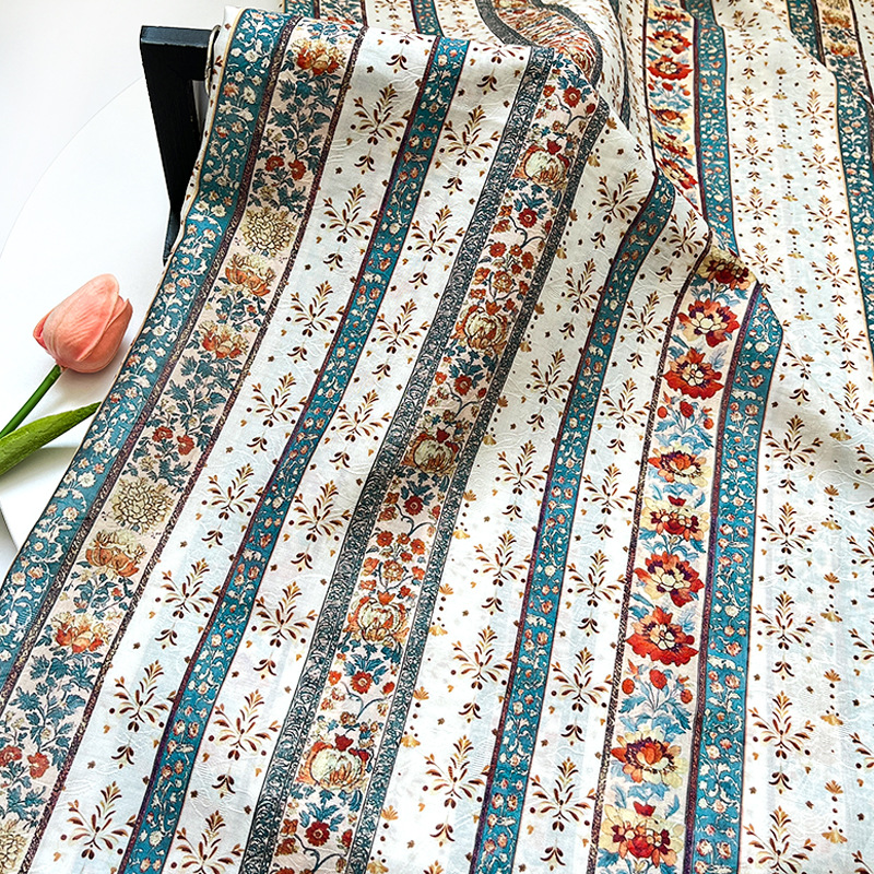 New Chinese Style National Style Striped Floral Tencel Jacquard Fabric Hanfu Cheongsam Dress Fabric 1.5m Width