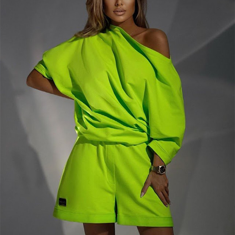 Picture of Amazon Foreign Trade Women's Fashion Sweatshirt Suit One-character Collar Shoulder Loose Two-piece 2022 New