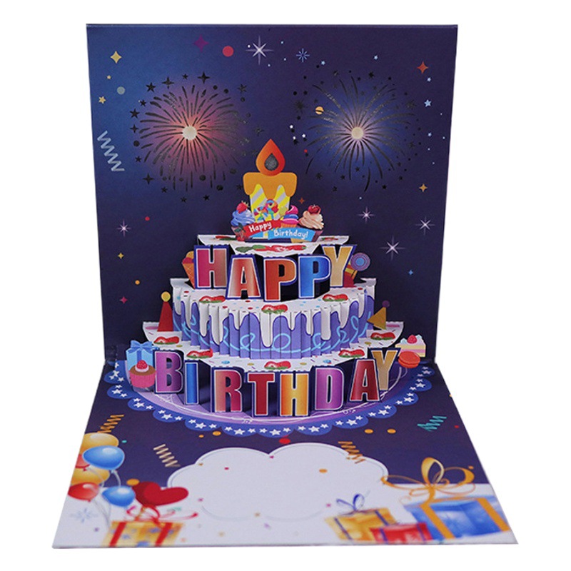 2023 New Amazon birthday fireworks cake music stereo greeting card with sound card 3d paper carving creative card