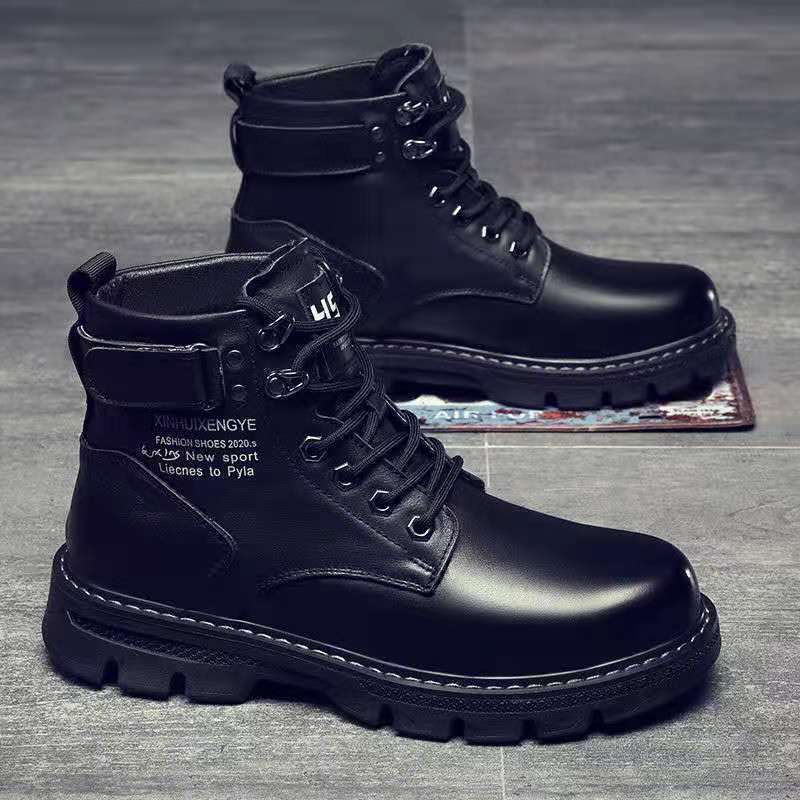 Picture of Martin Boots for Men, Autumn 2025, High-Top British Style, Black Workwear Motorcycle Leather Boots, Spring and Autumn Leather Shoes, Non-Slip and Wear-Resistant