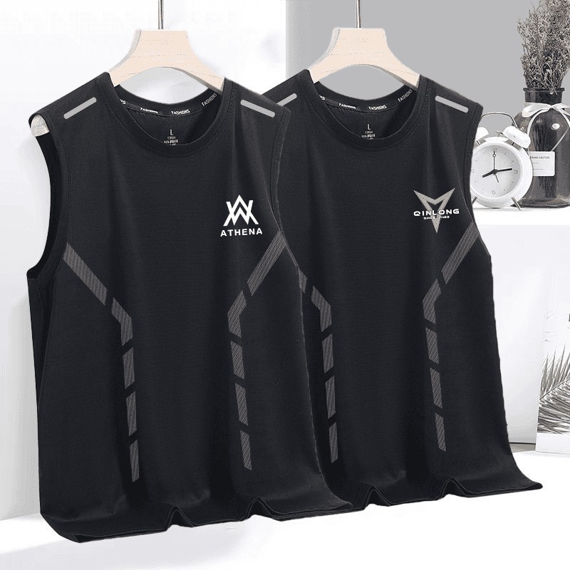 Summer Thin Breathable T-Shirt Sports Running Fitness Vest Ice Mesh Walking Quick-Drying t Sleeveless Top Vest