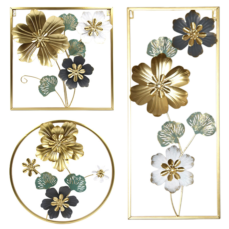Picture of New Chinese Style Light Luxury Iron Wall Hanging Hand-painted Flower Wall Decorative Pendant for Porch Bedroom Living Room Sofa Background Wall