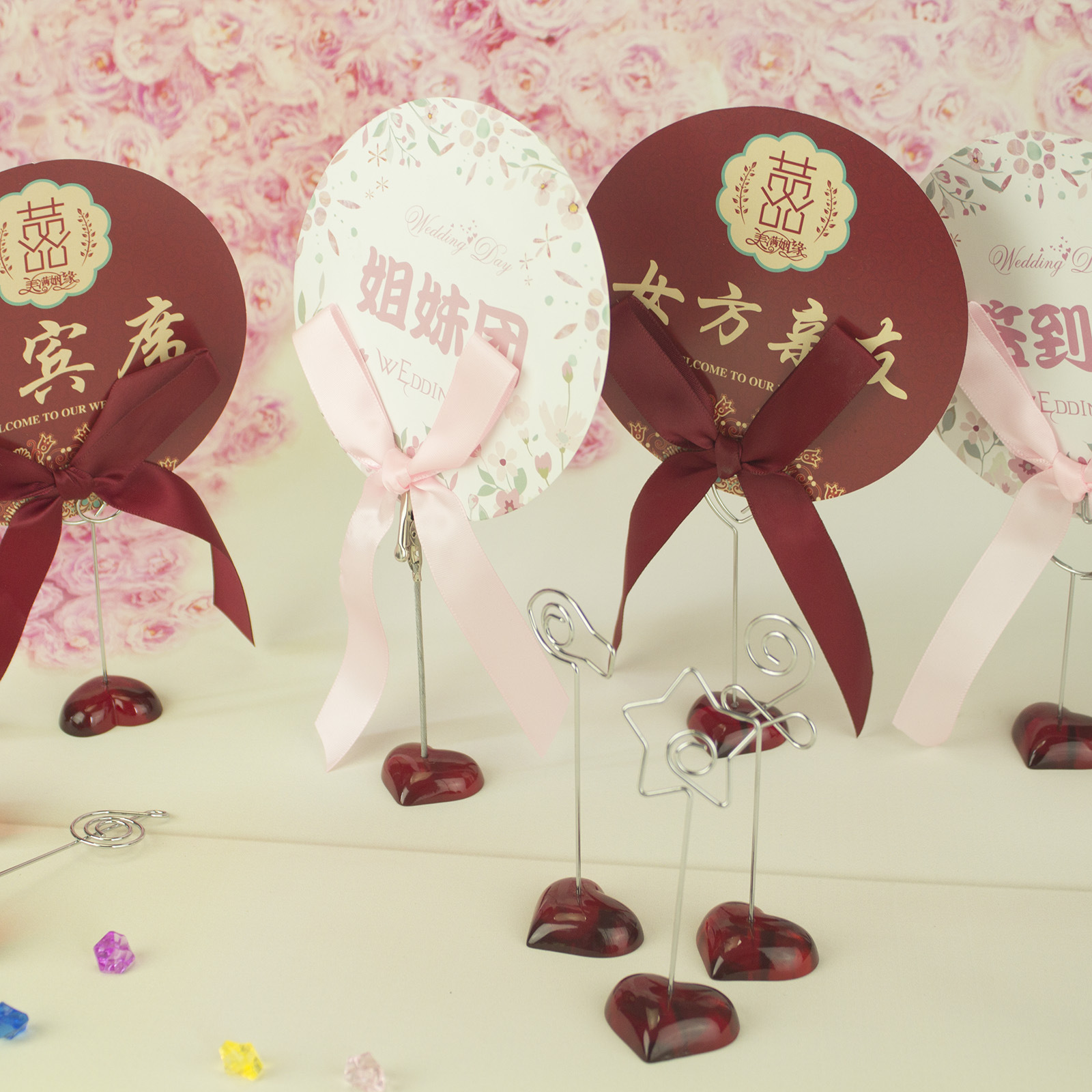 Picture of Red Heart-Shaped Base Photo Clip, Steel Wire Memo Clip with Logo Printing, Suitable for Wedding Display, Storage, and Styling Memo Clips