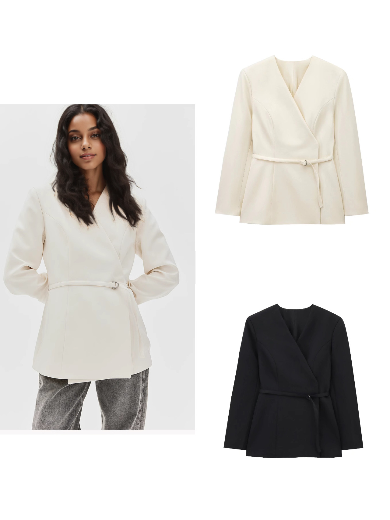 Cross-Border European and American Fashion Aliexpress Popular Style Elegant Versatile Fashion V-Neck Suit Jacket with Waist Pocket