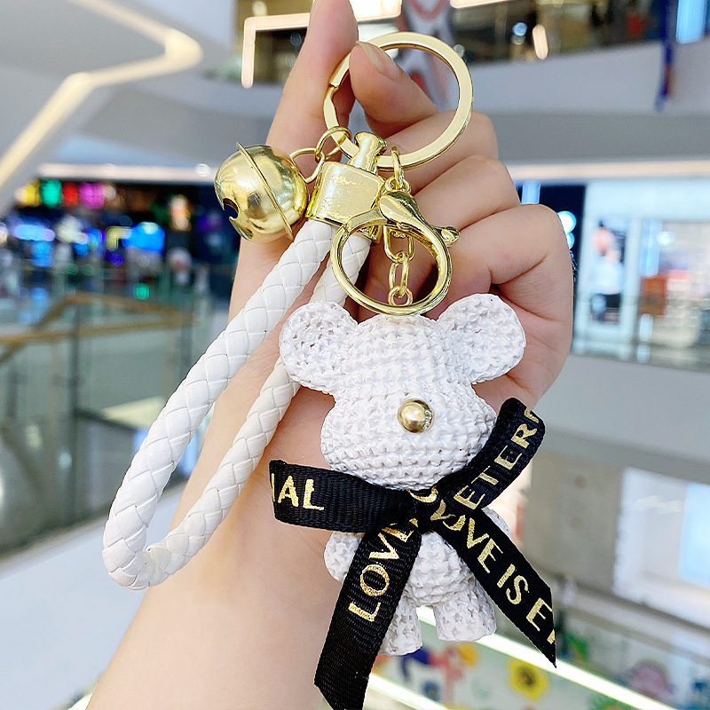 Picture of Cute Cartoon Wool Bear Keychain Women's Exquisite Couple Car Hanging Ornaments Ins Schoolbag Pendant Doll Doll