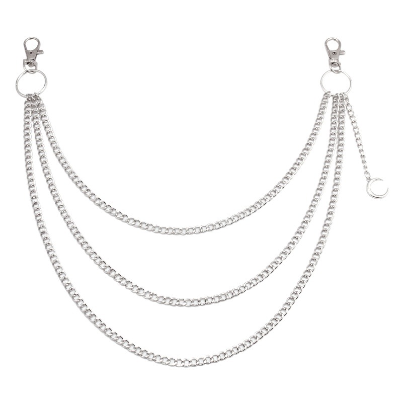 European and American cross-border jewelry trendy metal ring multi-layer waist chain women's high-grade retro moon pendant pants chain