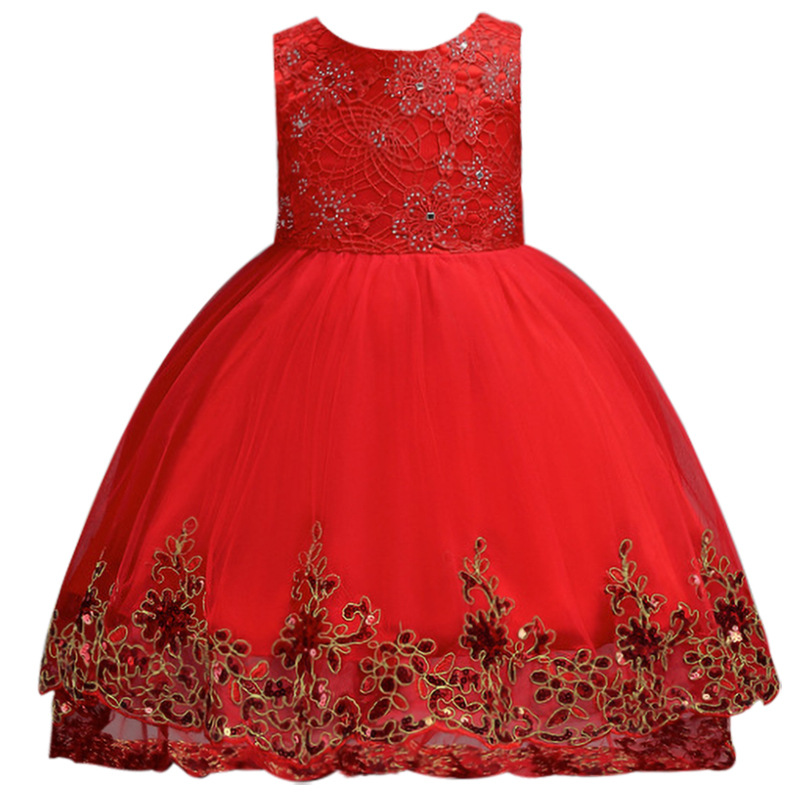 Picture of Cross-border Girls' Birthday Wedding Dress Tail Dress Children's Gauze Crochet Princess Dress Show Host Dress