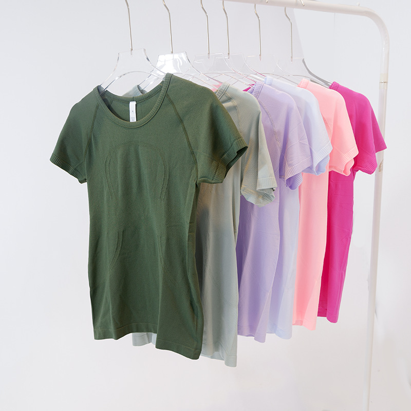 Quick-Drying Slim-Fit Knitted High Elastic Yoga Breathable Lightweight Comfortable Sweat-Absorbing Quick-Drying Sports Fitness Short-Sleeved Women
