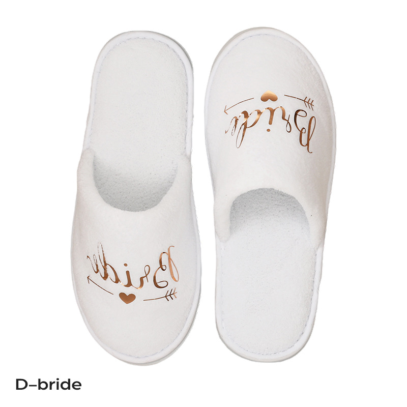 Picture of Wedding Pajamas Party Slippers Gold English Bronzing Letters Bride Bridesmaid Wholesale