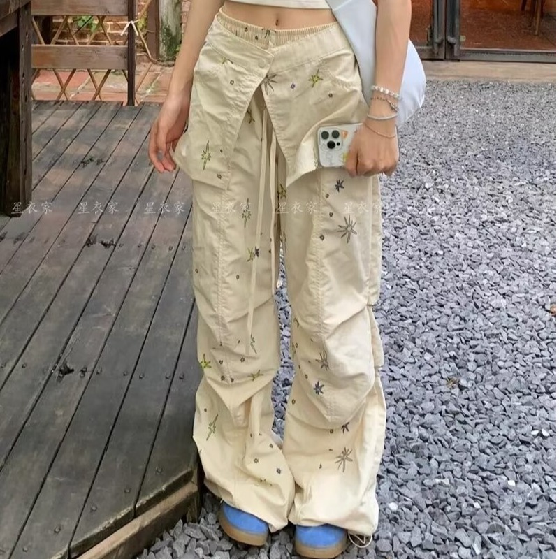 Picture of American Graffiti Cargo Pants for Women, Summer New High-Waisted Straight Versatile Slimming Parachute Two-Way Casual Wide-Leg Pants