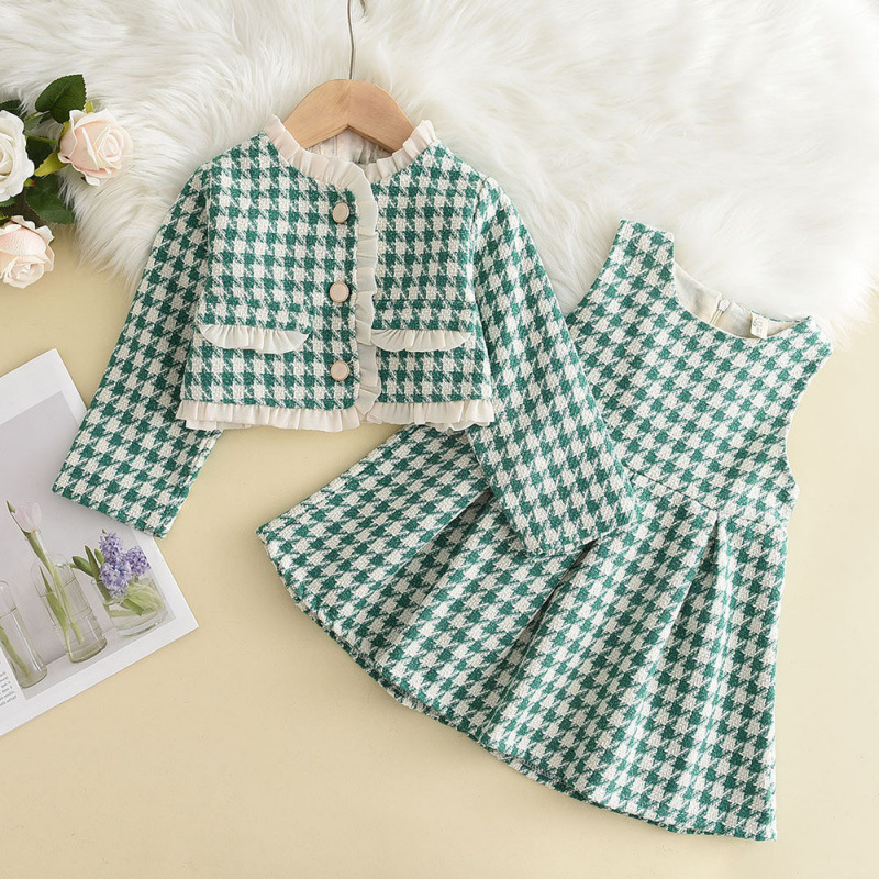 Girls' Spring and Autumn Style Small Fragrant Style suit 2024 New Style Children's Spring Dress Princess Style Vest Skirt Two-piece Set