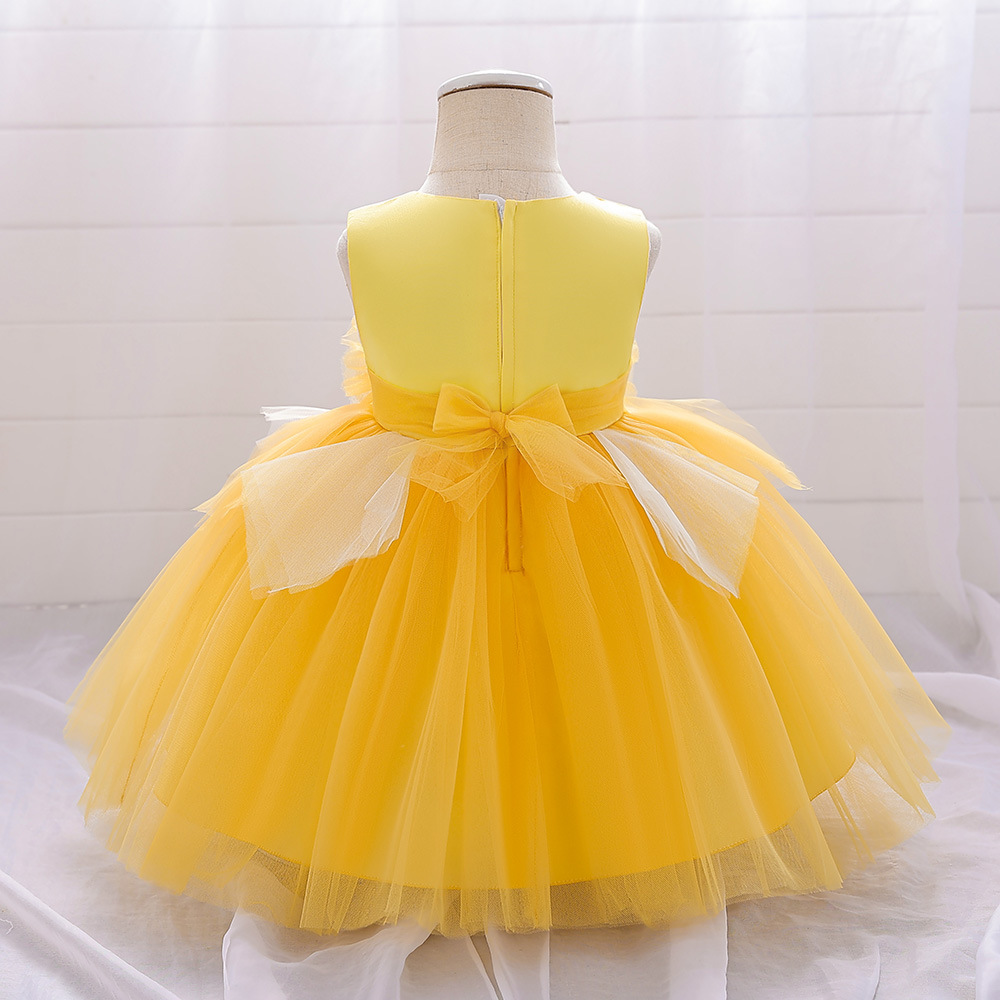 Picture of European and American Foreign trade new baby dress contrast color three-dimensional flower wedding dress pettiskirt girl mesh dress