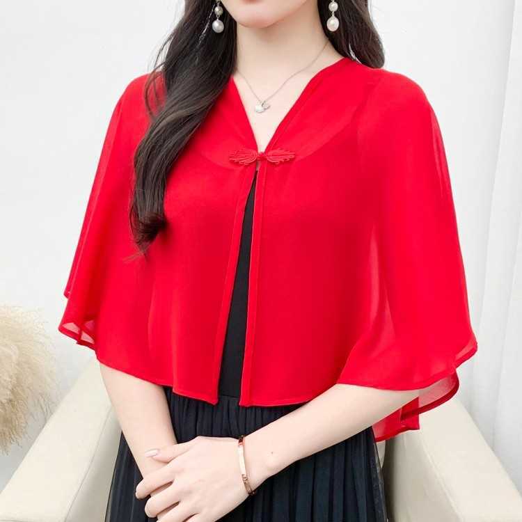 Cape Shawl Female Chubby Sister Summer Chiffon Thin Loose Top with Skirt Sun-protective Shirt Short All-match Outer-matching