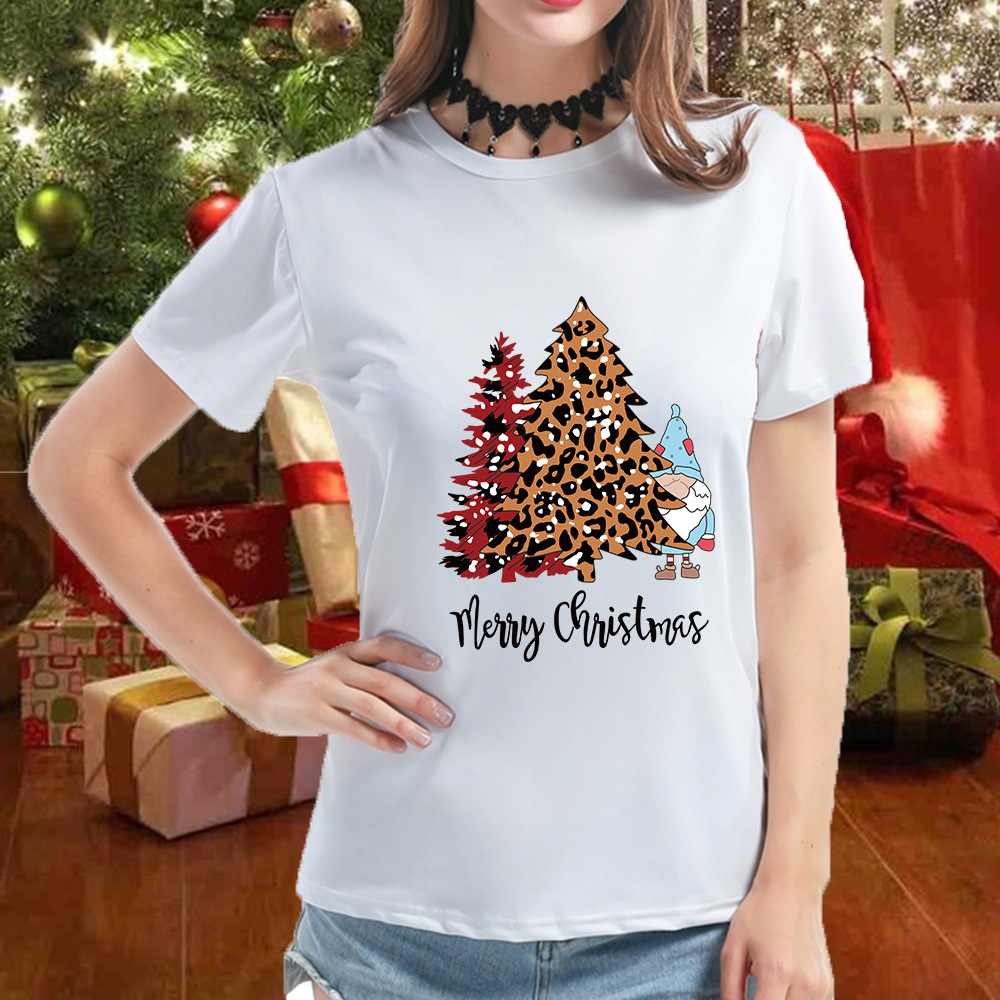 Christmas cross-border new Merry Christmas Christmas tree women modal round neck T-shirt