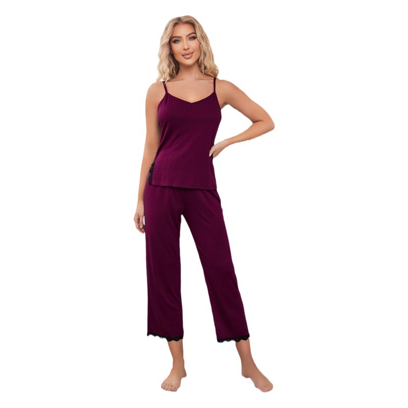 European and American Suspender Pajamas for Women Summer Sexy Lace Pants Two-Piece Home Clothes Cross-Border Wildberries