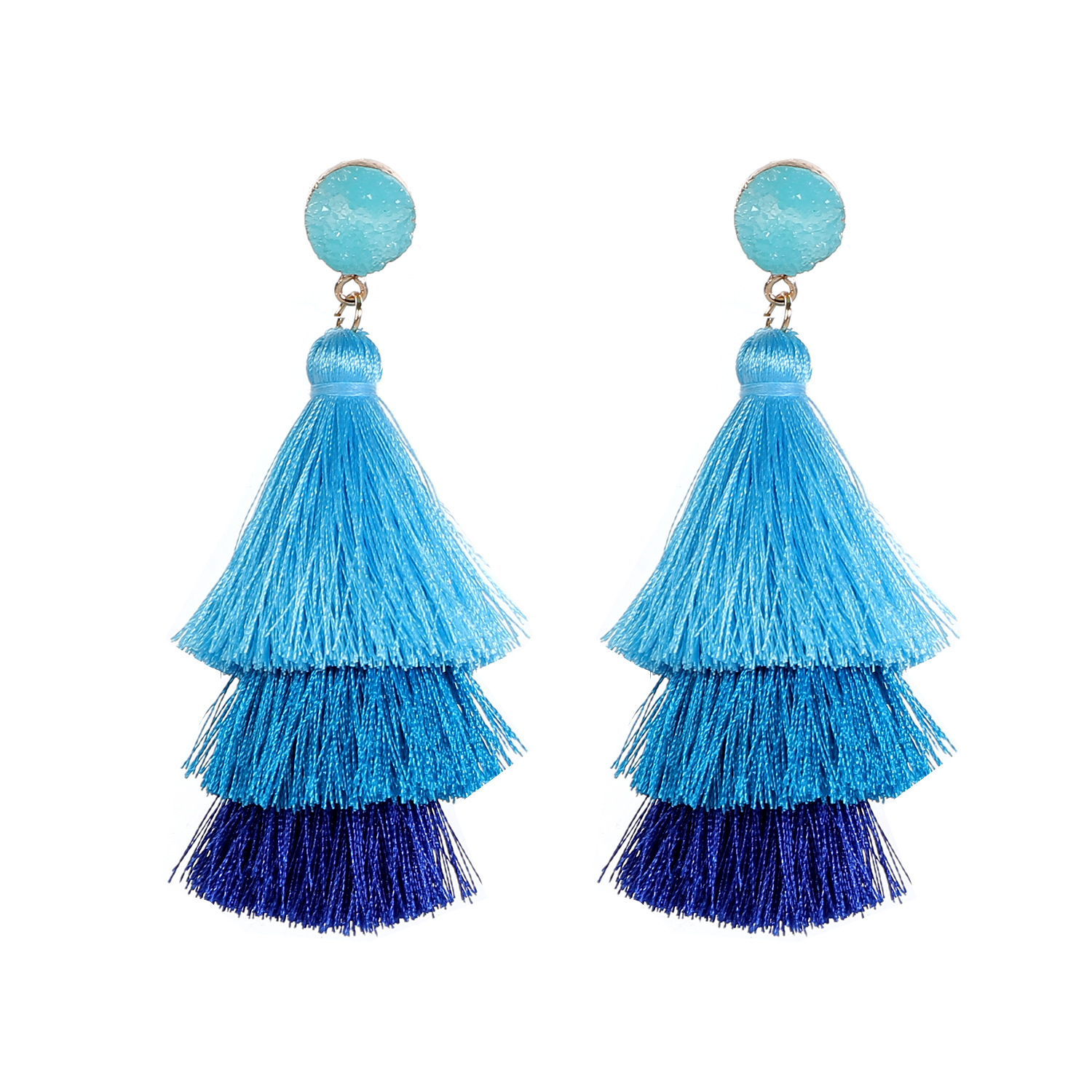 Picture of European and American Foreign Trade popular high-end fashion bohemian three-layer tassel earrings simple temperament exaggerated earrings for women