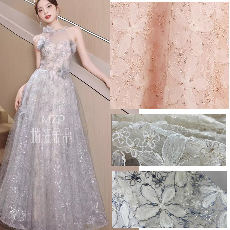 Creative Three-dimensional Embroidery Sequin Mesh Fabric Various Special Craft Lace Mesh Fabric Garment Design Fabric