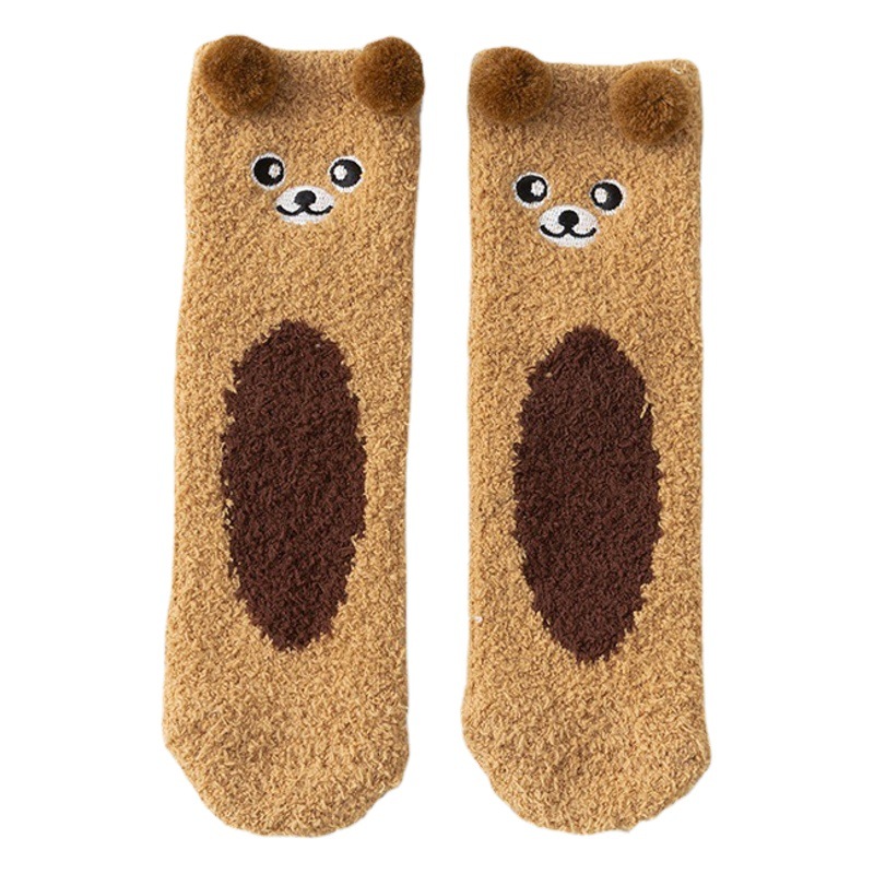 Coral Velvet Socks for Women Winter Non-Shedding Floor Socks Cartoon Animal Plush Adult Thickeneded Warm Sleep Socks
