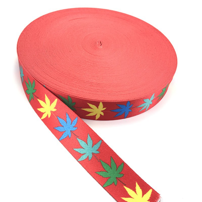 Famous Family Wind Heat Transfer Ribbon New 38mm Red Green Yellow Leaf Printing Heat Transfer Shoulder Belt