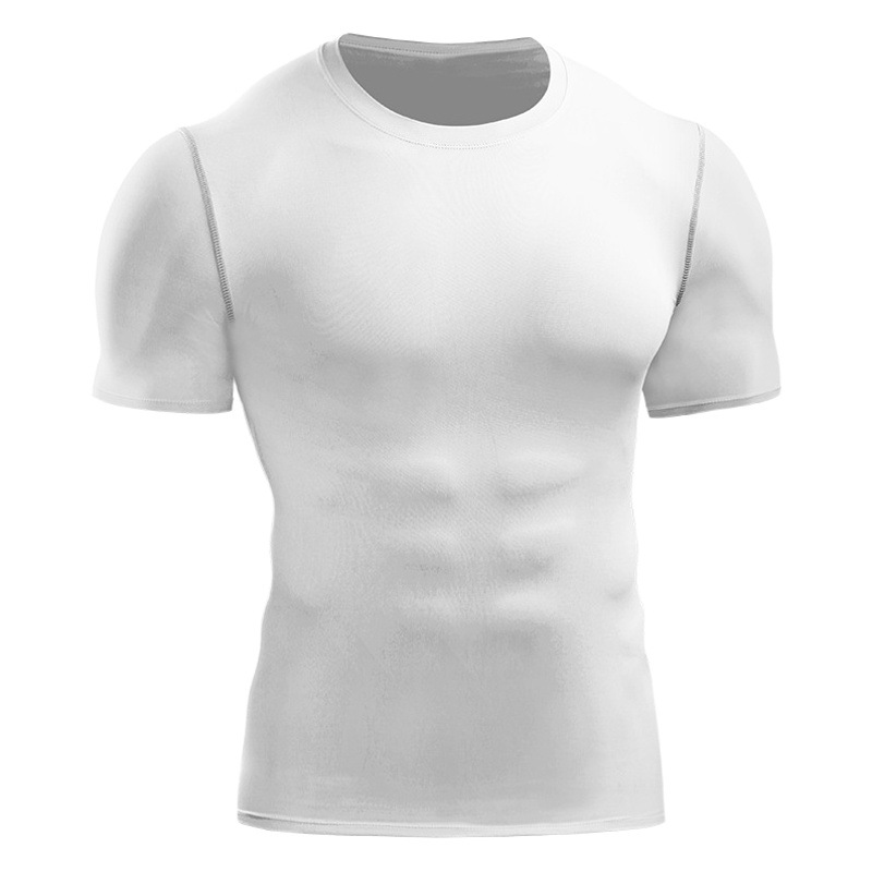 Sports Bottoming Shirt Men's Short-Sleeved T-Shirt Slim Fit Inner Body Summer Half-Sleeved Black and White Pure Color High Elastic Bodysuit
