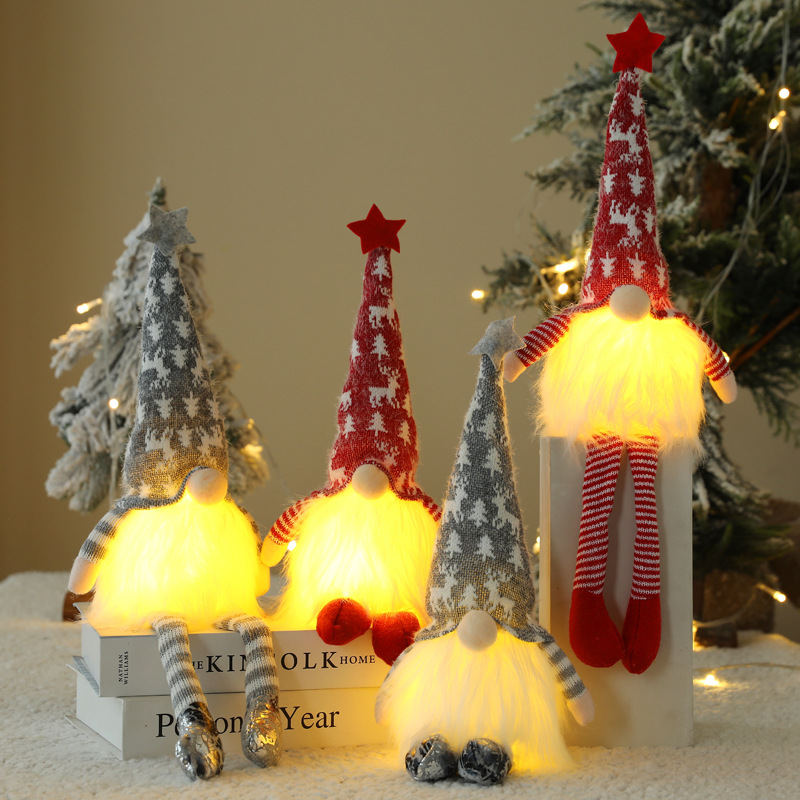Cross-border Christmas faceless doll old man doll with light luminous Rudolf doll dwarf decoration scene decoration