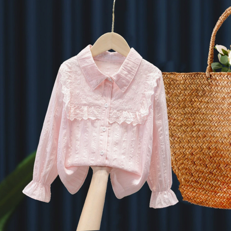 Picture of Children's Shirt White Long Sleeve Spring and Autumn Class Clothing Performance Clothing Lace Girl Student Clothing 2024 New Style Girl's Spring and Autumn