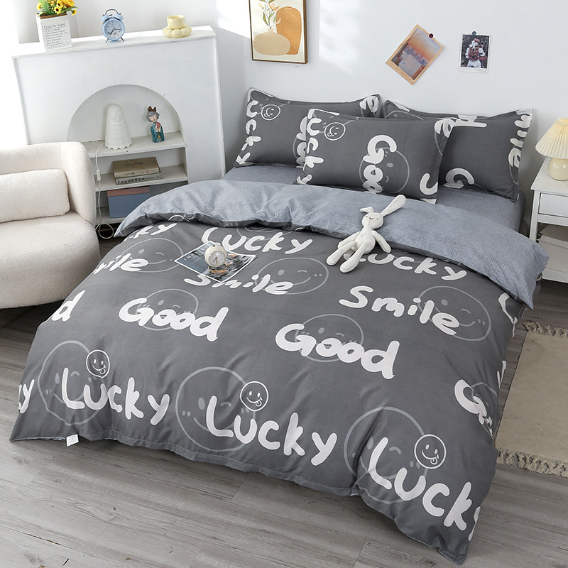 Picture of Small fresh sanding quilt cover four-piece water-washed cotton bed sheet quilt cover simple student dormitory single three-piece wholesale