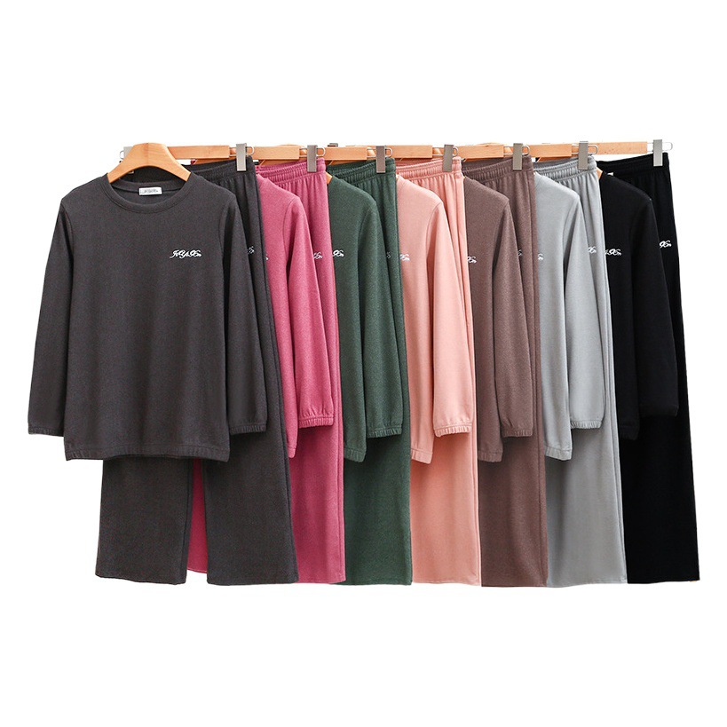 Autumn and Winter de Velvet warm pajamas women's suit loose long sleeve wearable brushed wide-leg pants plus size casual home wear