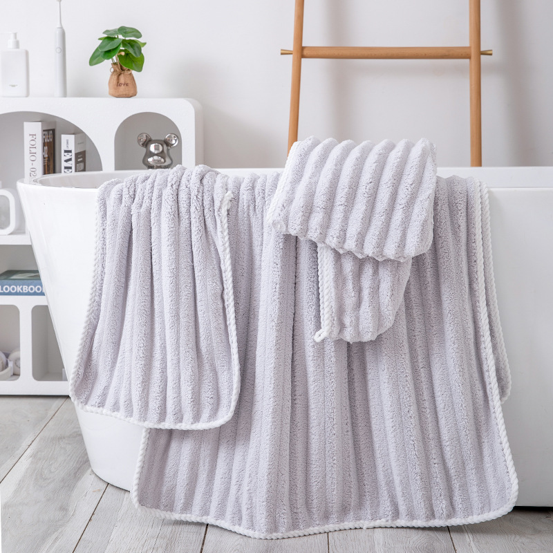 Picture of Wholesale coral fleece solid color wide strip 3cm corrugated towel thickened soft face towel absorbent household bath towel