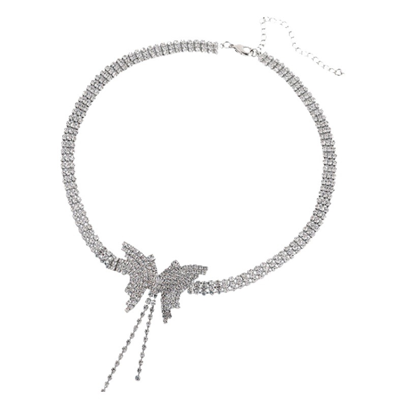 Butterfly Diamond Necklace Simple Clavicle Chain Fairy Cold Wind Neck Chain South Korea Elegant Cyber Celebrity Neck Jewelry Pendant