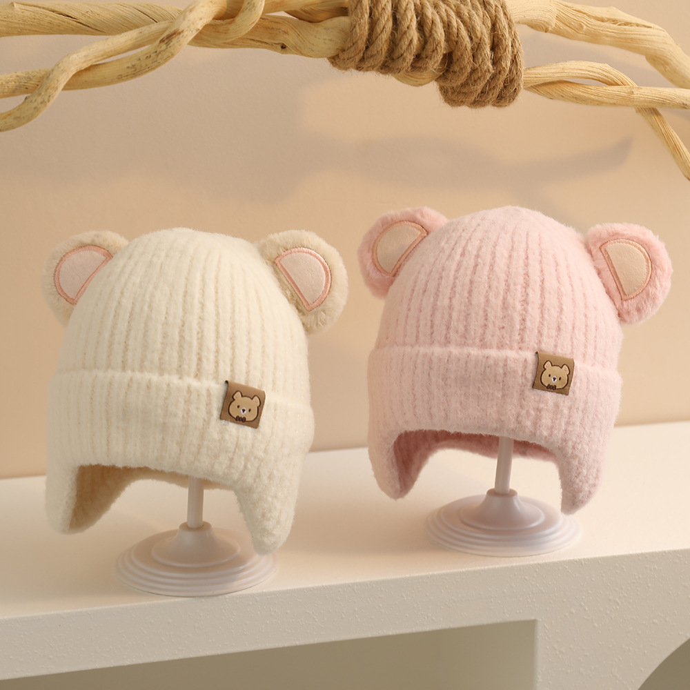 Bear Cartoon Children's Knitted Hat Autumn and Winter Baby Cute Cotton Warm Autumn and Winter Ear Protection Wool Hat