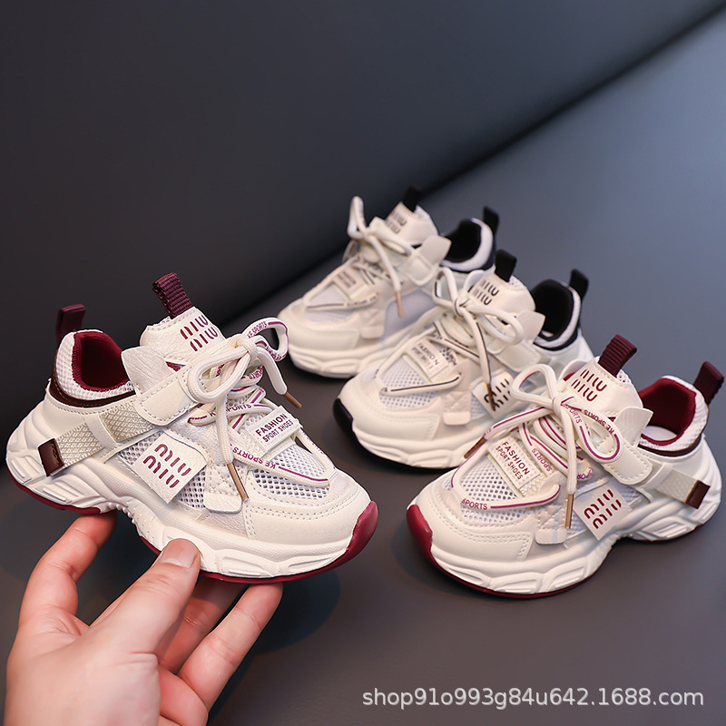Girls' sneaker Lace-up Mesh Breathable Running Shoes Children's Casual Shoes Middle and Big Children's Non-slip Children's Shoes Spring and Autumn 2025