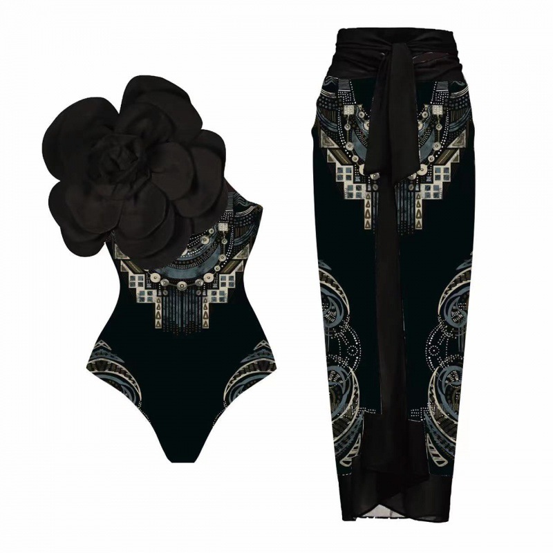 Picture of 2024 Amazon AliExpress one-piece swimsuit 3D big flower decoration sexy Peco Peco print swimsuit suit women