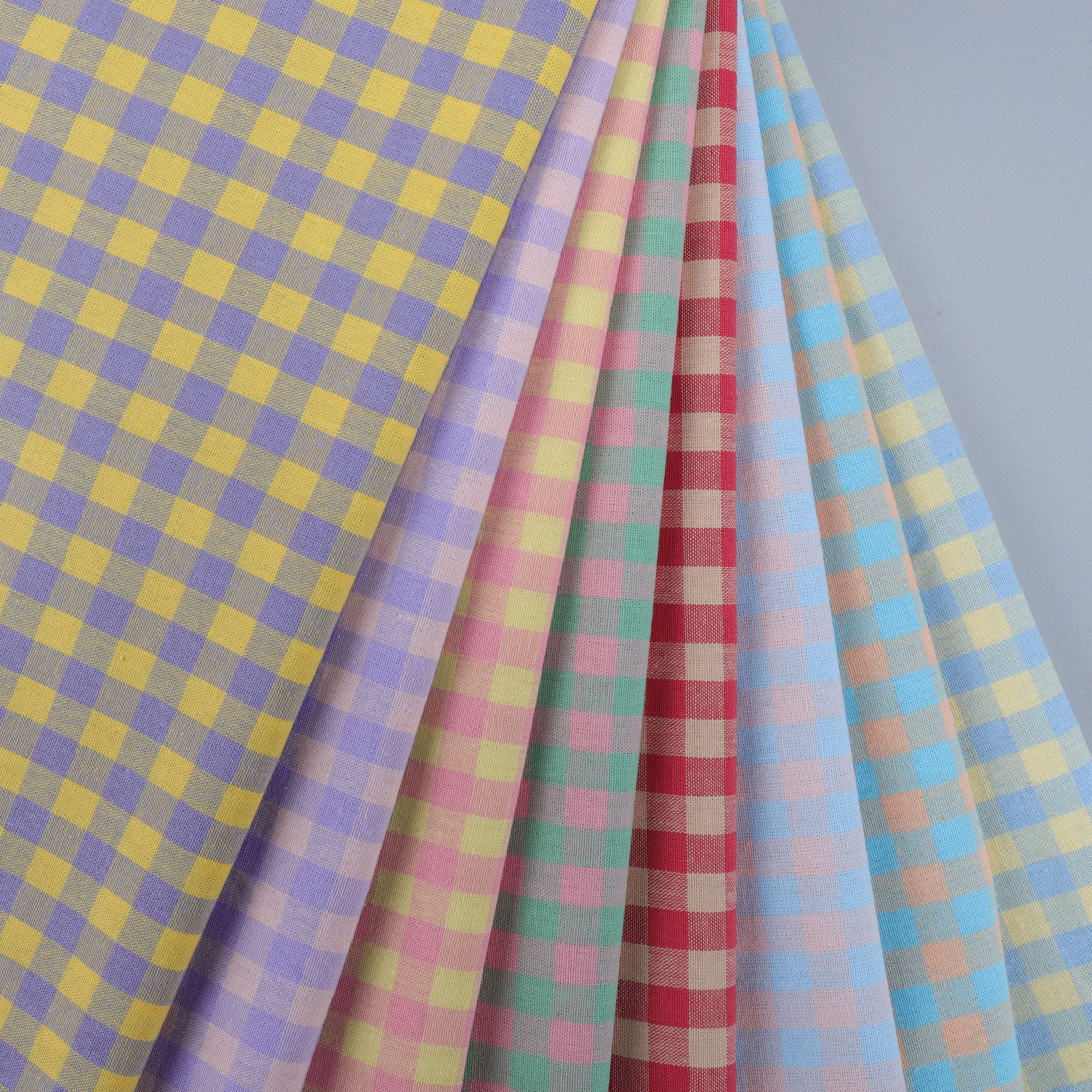 Cotton Yarn-dyed Candy Color Chaoyang Paid Fabric ins Style Children's Wear Shirt Fashion Camisole Dress Fabric