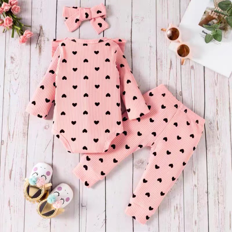 Picture of European and American Ins Export Spring & Fall Baby Girl Heart Long-Sleeved Harem + Pants + Hairband Headband Princess Three-Piece Suit