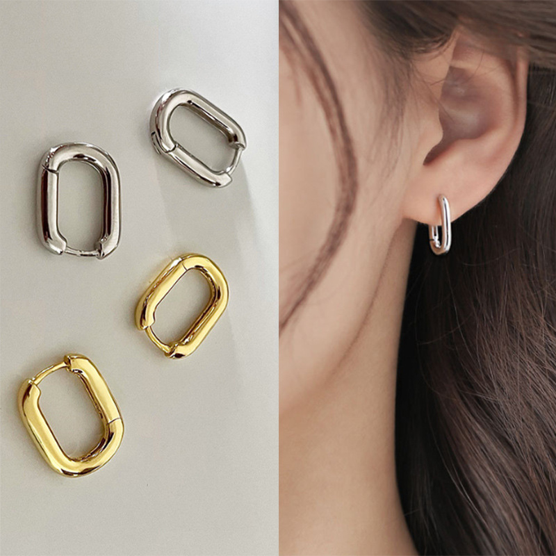 French Style U-shaped Oval Ear Ring Women's Simple Cold Style Niche Design Ear Buckle Fashion All-match Retro Elegant Earrings
