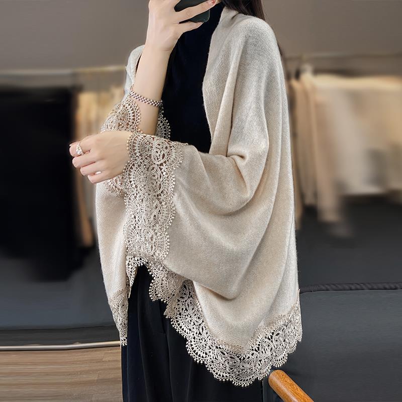 Picture of Sweater Coat Women's Spring and Autumn Loose Mid-length Sweater Outer Cape Fashion Elegant Wool Cape Shawl