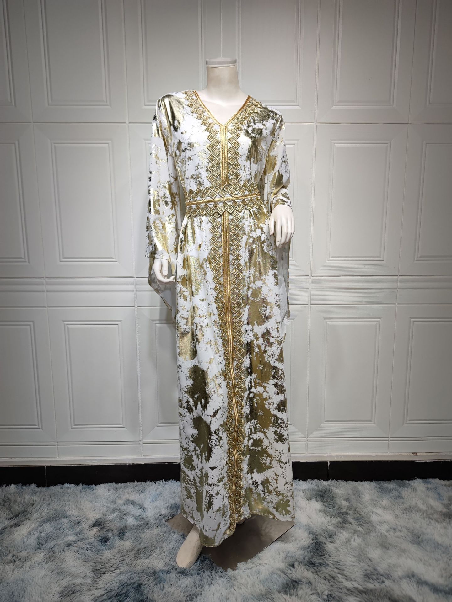 Picture of AB286 cross-border Middle East 2023 spring new Muslim chiffon bronzing robe with belt dress