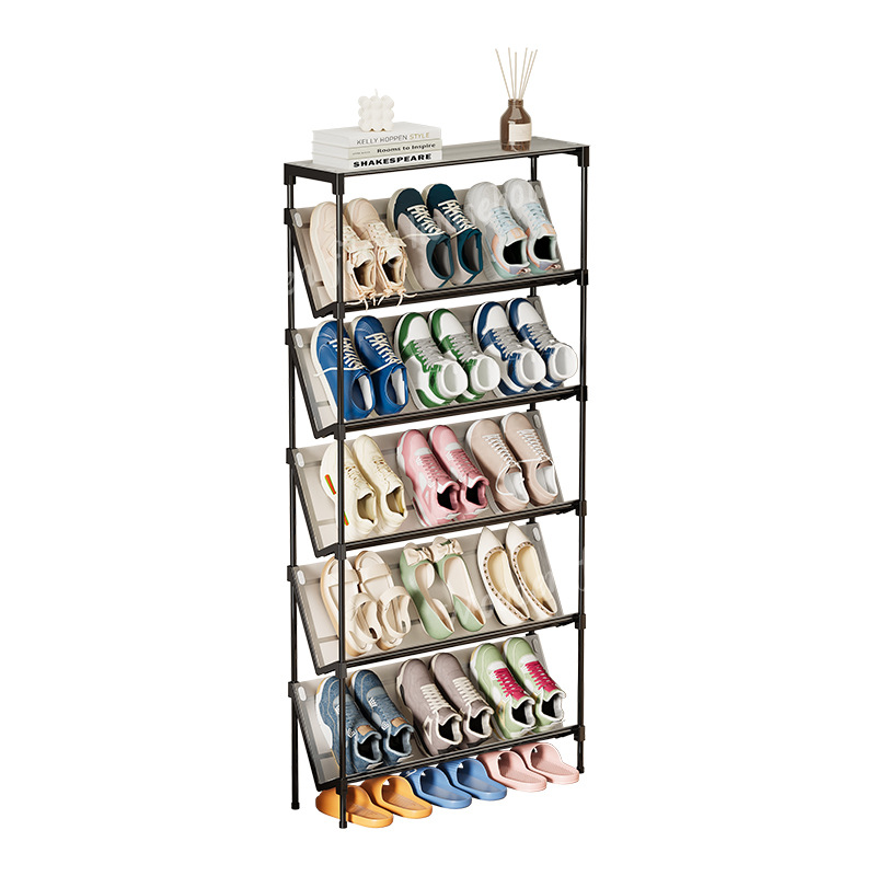 Picture of Simple shoe rack inclined multi-layer sandwich household storage shoe cabinet 2025 popular entrance door small narrow door shoe rack