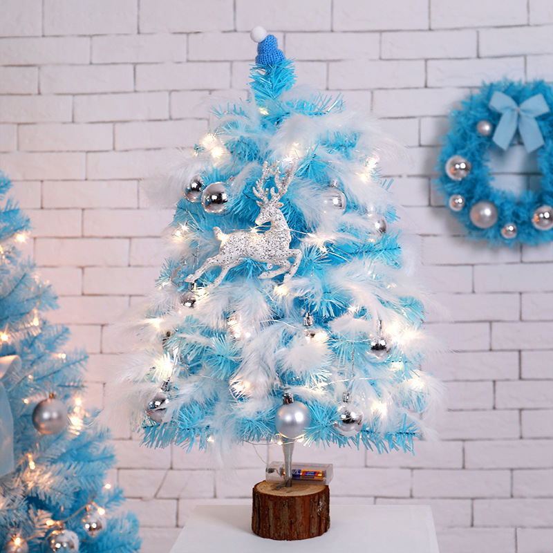 Picture of Blue Cyber Red Feather Christmas Tree Package 45/60cm Mini Encryption Small Christmas Tree Ornaments Christmas Decoration