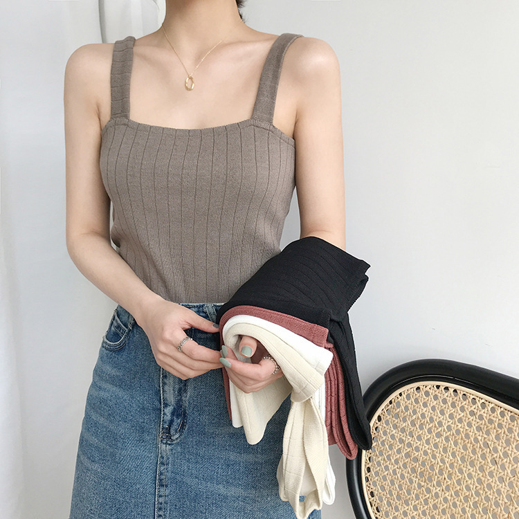 Refreshing Knitted Camisole Inner Base Shirt Women's Short Flat Top Loose Sleeveless Vest Women's Summer Clothing