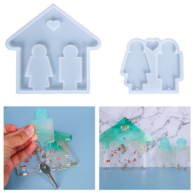 Sad Glue Dropping Mold Couple Key Wall Hanging Keychain Mold Amazon Hot Selling Candle Handmade Soap