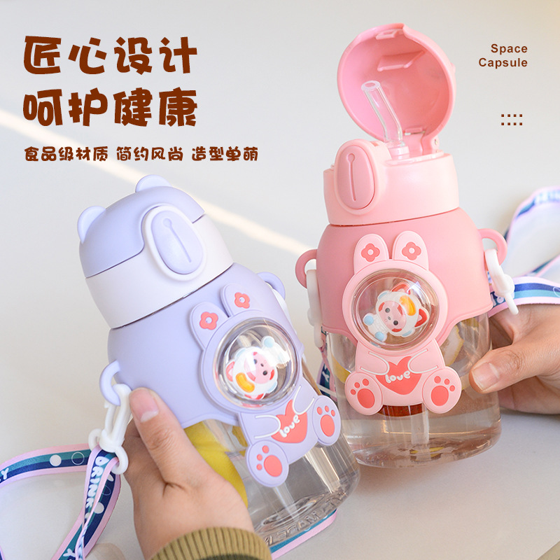 Wholesale Water Cups for Summer, High-Capacity Space Cups for Men and Women, Cute Cartoon Portable Straw Water Bottles for Students