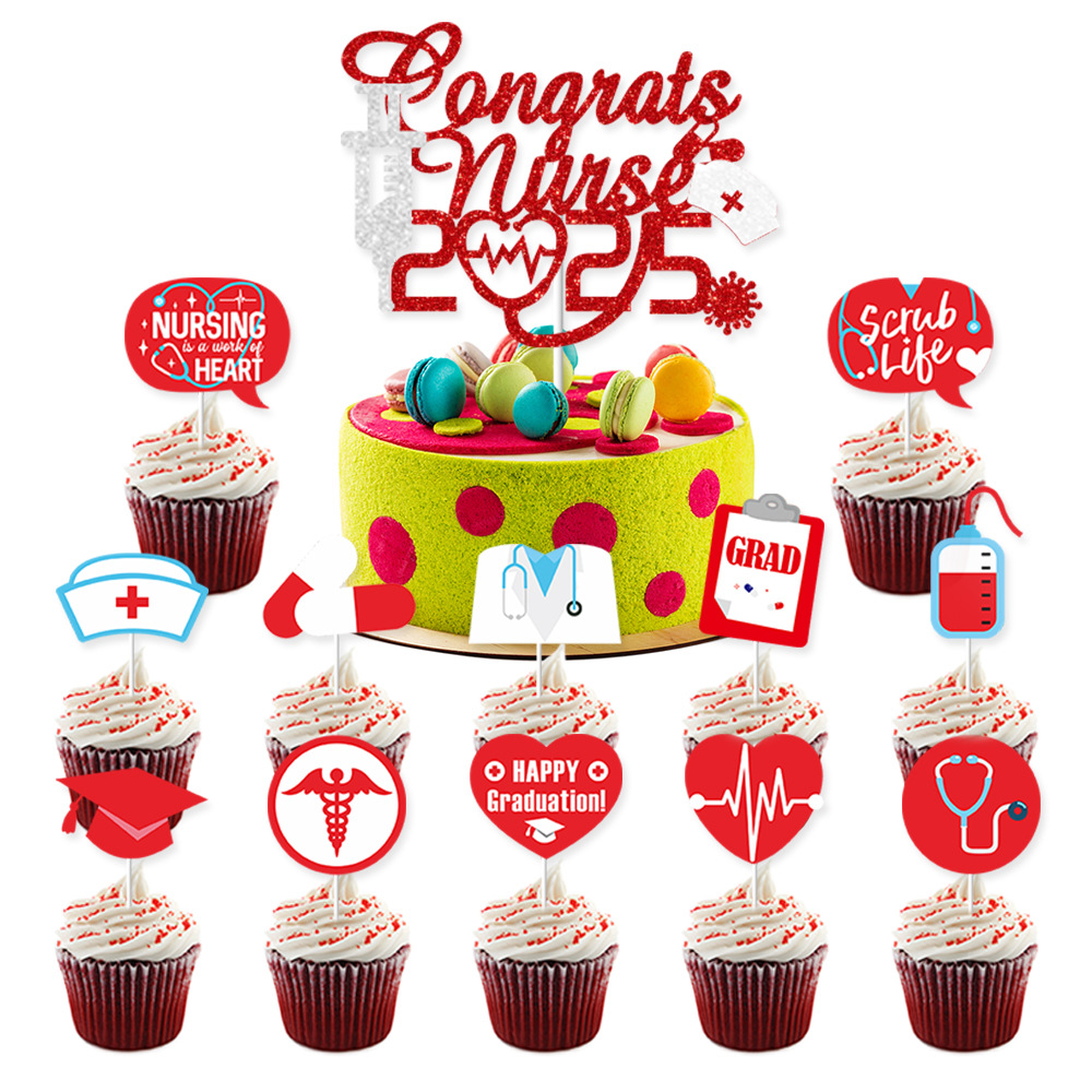 Picture of Doctor and NURSE Festival Theme Graduation Season Decoration Flag CONGRATS NURSE Flag Flower Cake Card