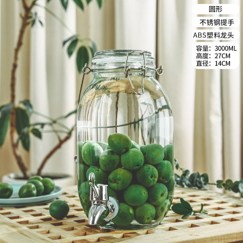 Picture of Wholesale sparkling wine glass bottle green plum bayberry wine bottle with tap brewing bottle household sealed pickled vegetable glass jar