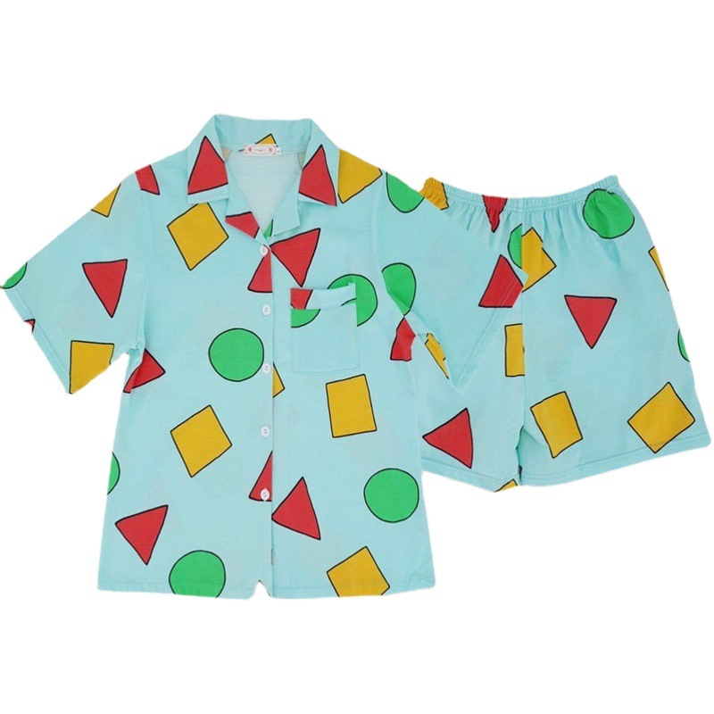 2022 Summer Pajamas Crayon Small New Garden Long Short-sleeved Shorts Cartoon Three-piece Set Eye Mask Home Clothes