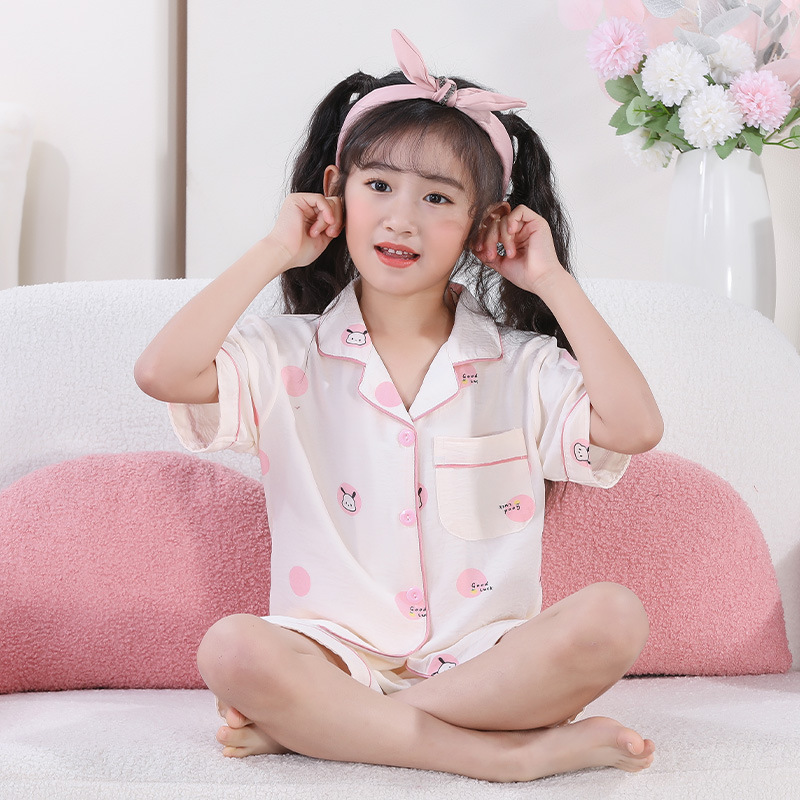 Picture of Cross-border Children's Pajamas Summer Thin Clouds Cotton Girls' Cute Cartoon Short-sleeved Shorts Set Middle and Large Children's Home Clothes
