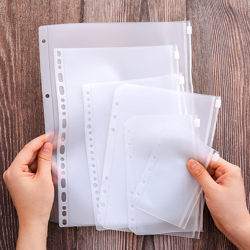 Loose-leaf book clip frosted A5A6 zipper bag hand account pull edge bag PVC storage bag bill bag standard universal hole position